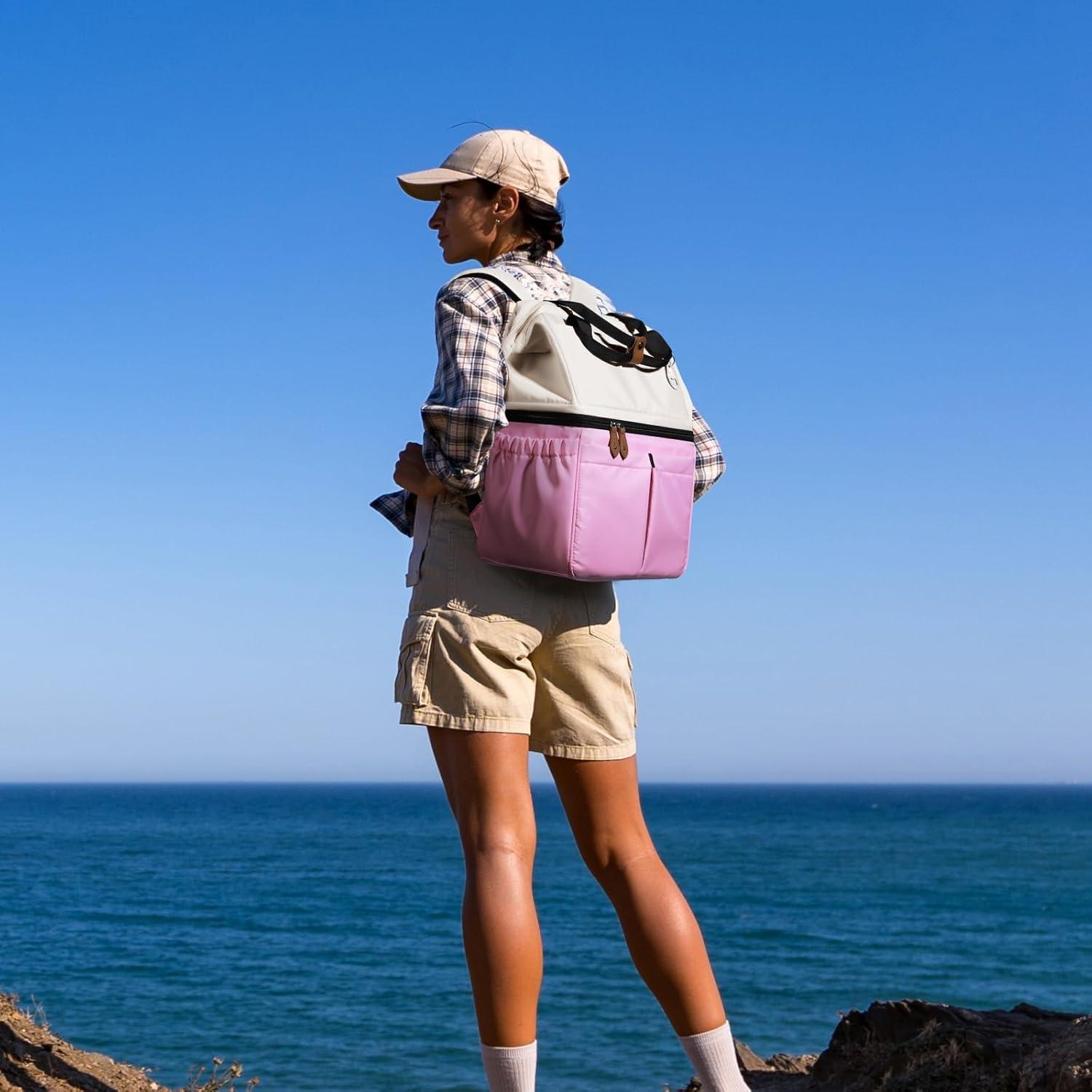 Mochila Cooler Aislada Maelstrom 24L Doble Piso Beige/Rosa