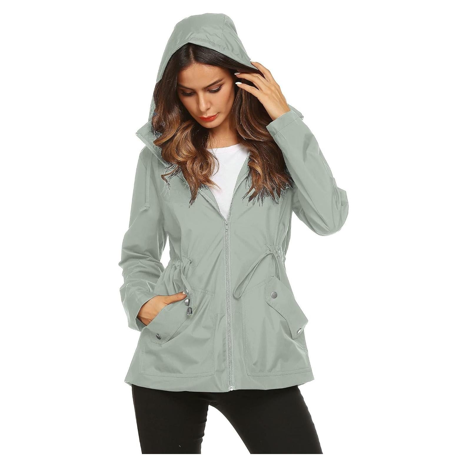 Chaqueta de Lluvia ZHENWEI para Mujeres Impermeable Gris Claro