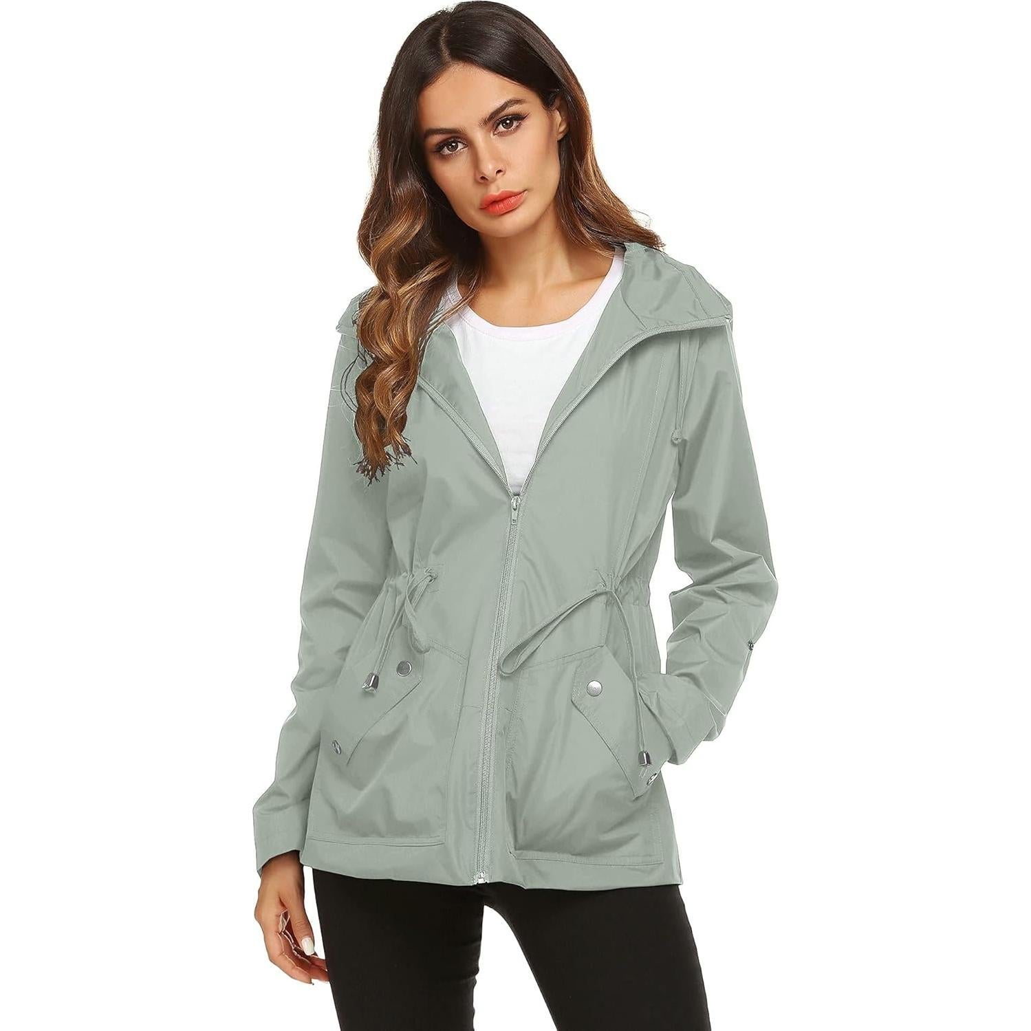 Chaqueta de Lluvia ZHENWEI para Mujeres Impermeable Gris Claro