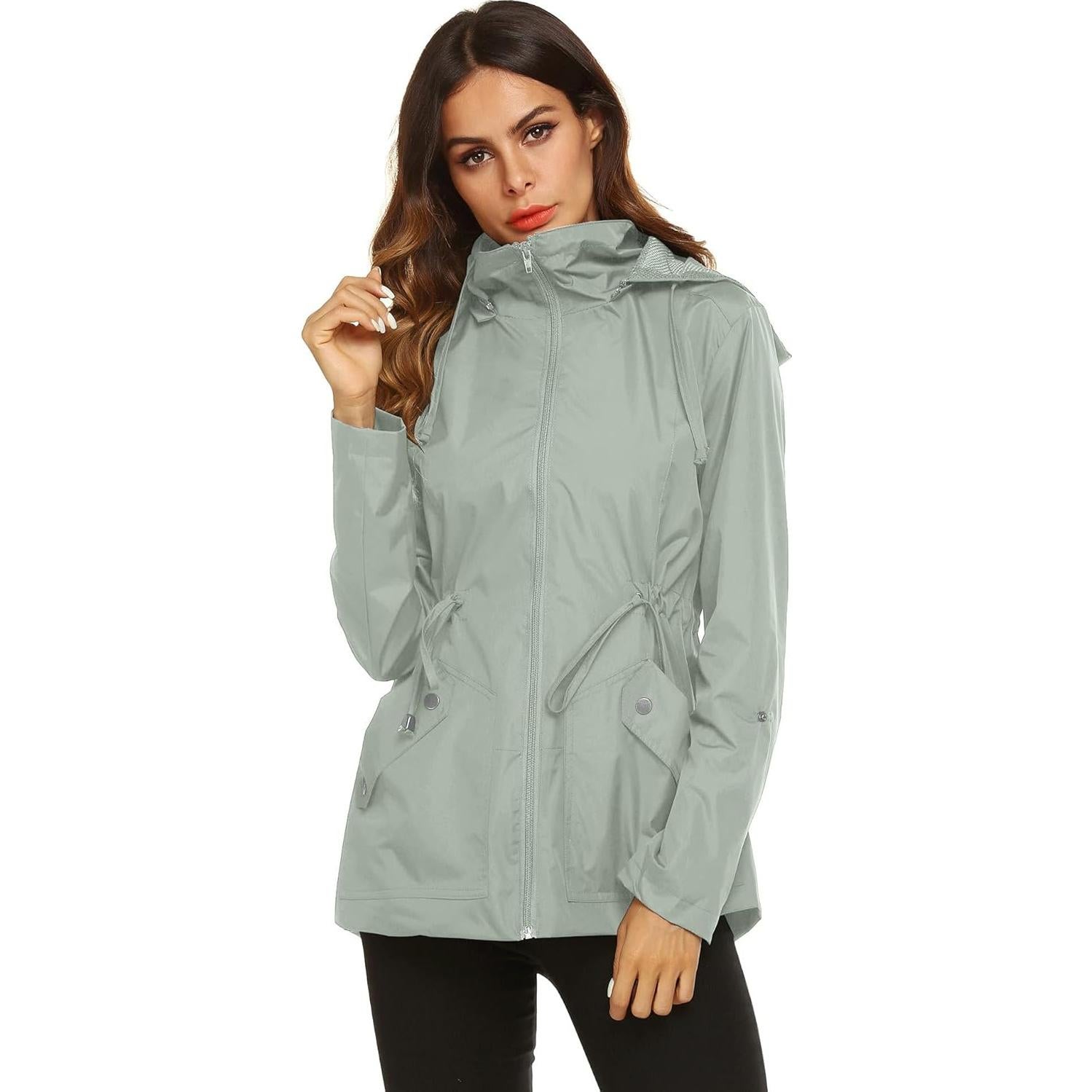 Chaqueta de Lluvia ZHENWEI para Mujeres Impermeable Gris Claro