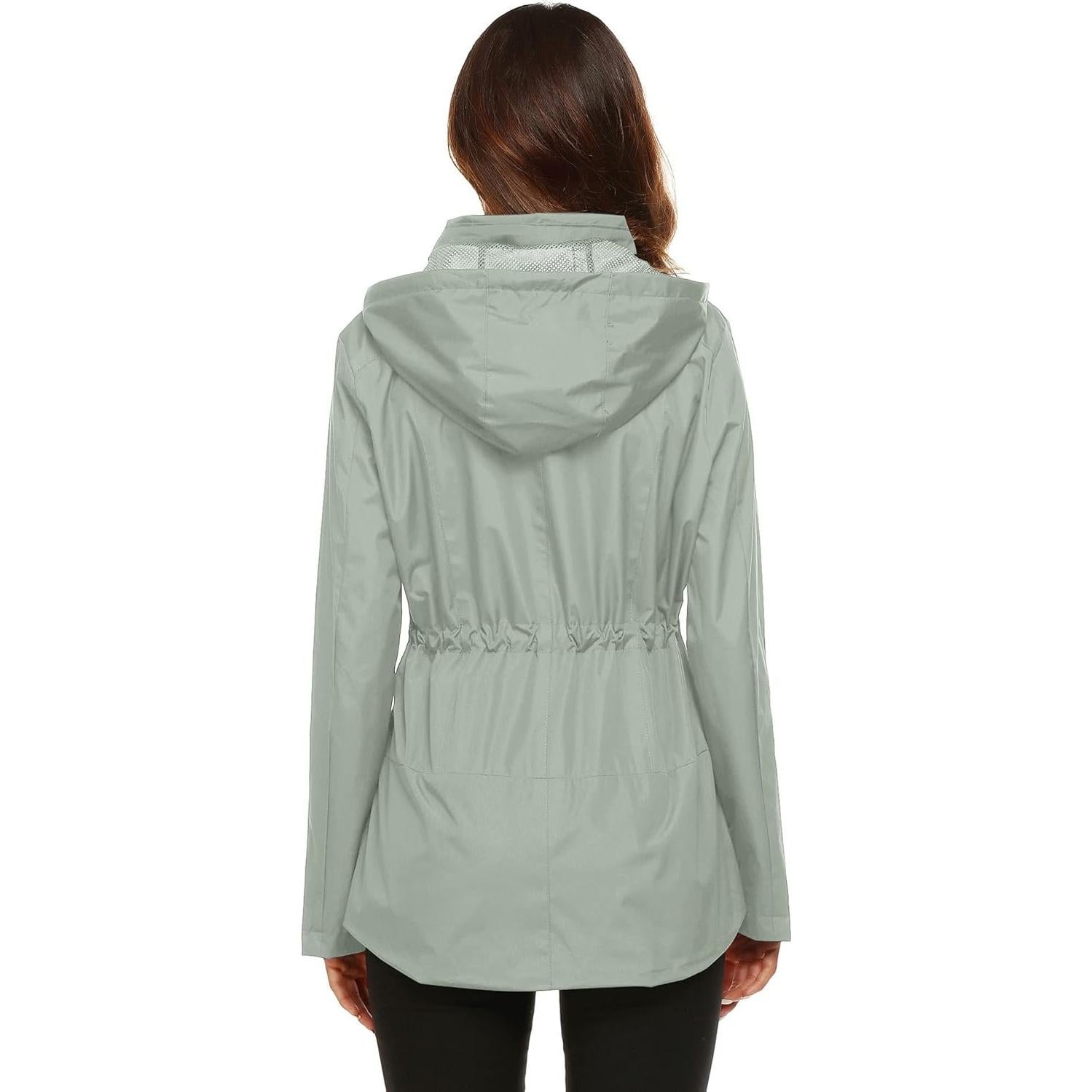 Chaqueta de Lluvia ZHENWEI para Mujeres Impermeable Gris Claro