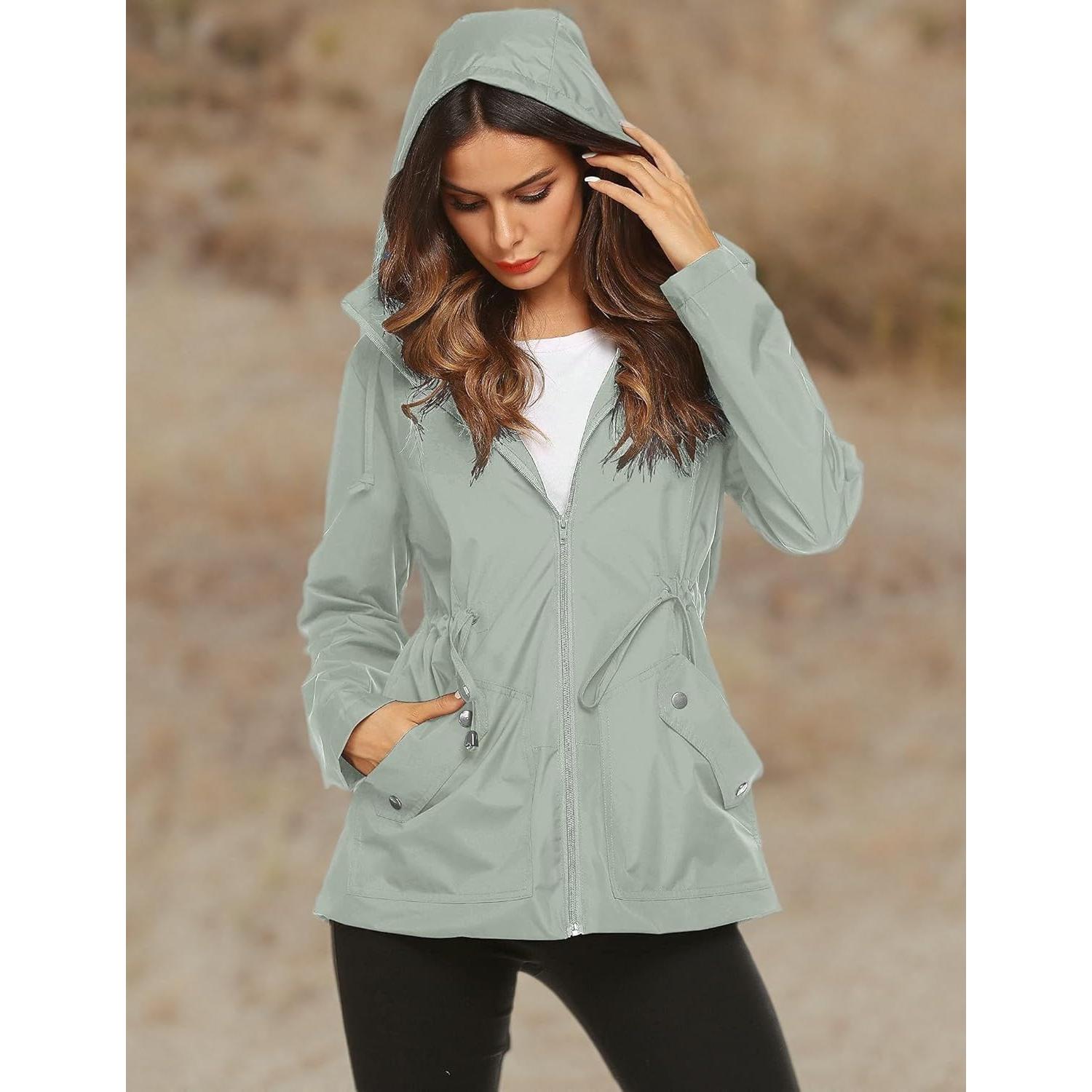 Chaqueta de Lluvia ZHENWEI para Mujeres Impermeable Gris Claro