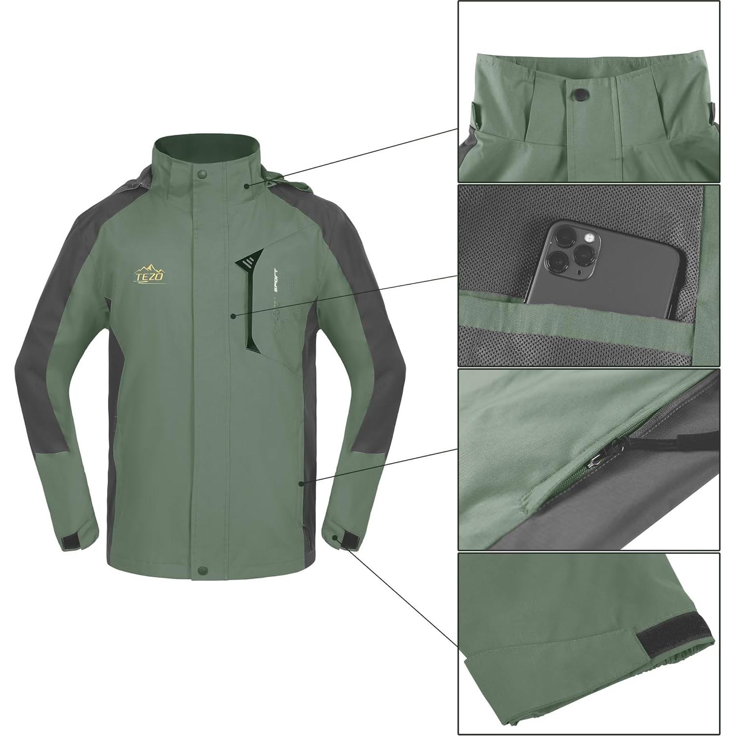 Chaqueta de Lluvia Impermeable TEZO para Hombre - Verde Ejercito XX-Large