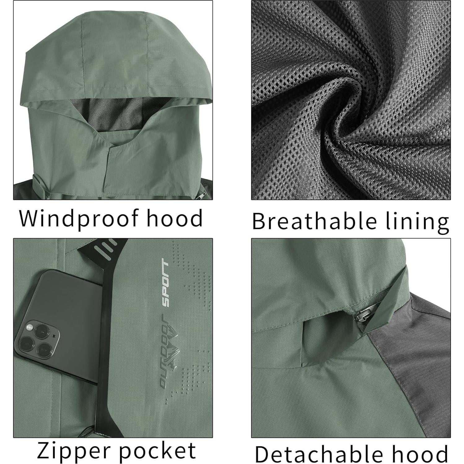 Chaqueta de Lluvia Impermeable TEZO para Hombre - Verde Ejercito XX-Large