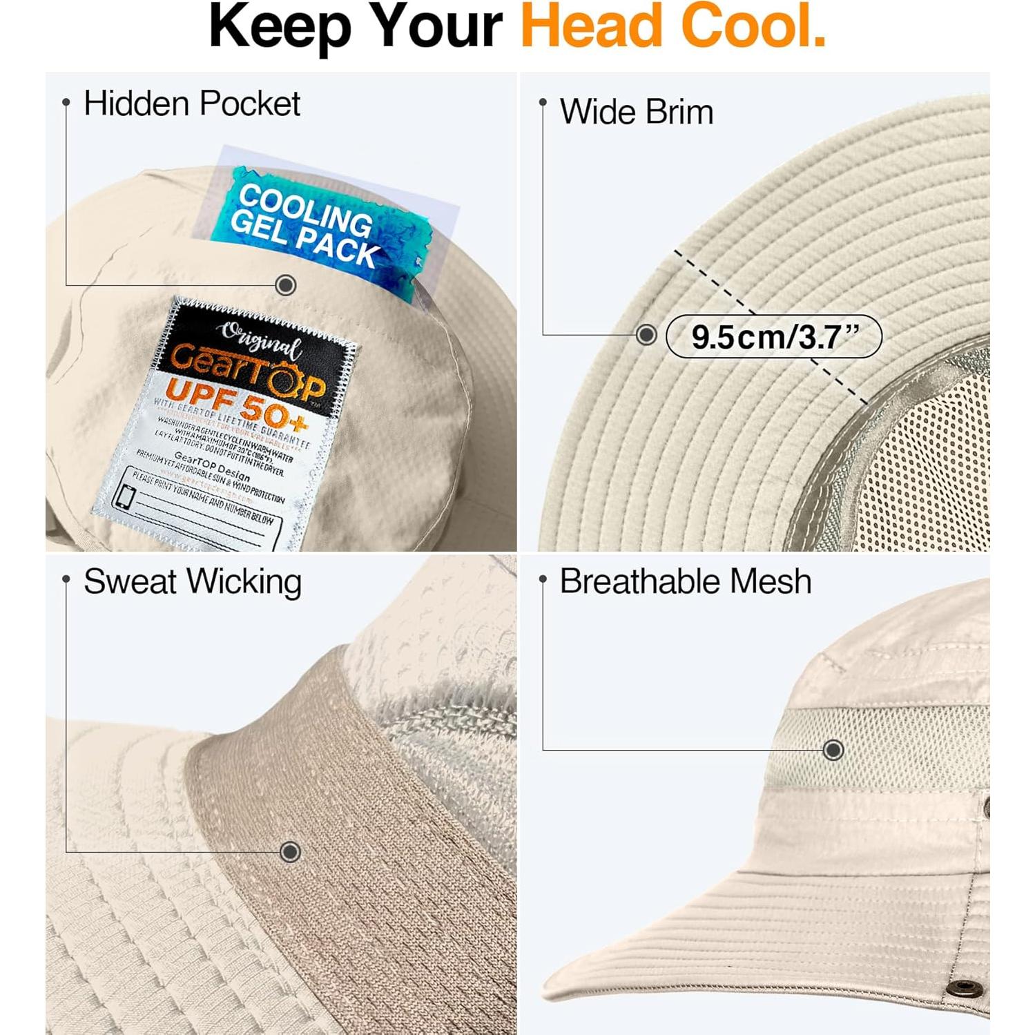 Sombrero de Sol GearTOP Unisex UPF 50+ Beige 7-7 1/2