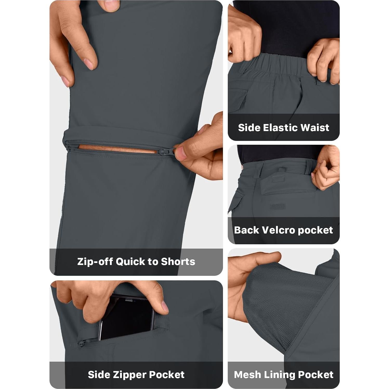 Pantalones de Senderismo Convertibles FREE SOLDIER Hombre 36W x 76L