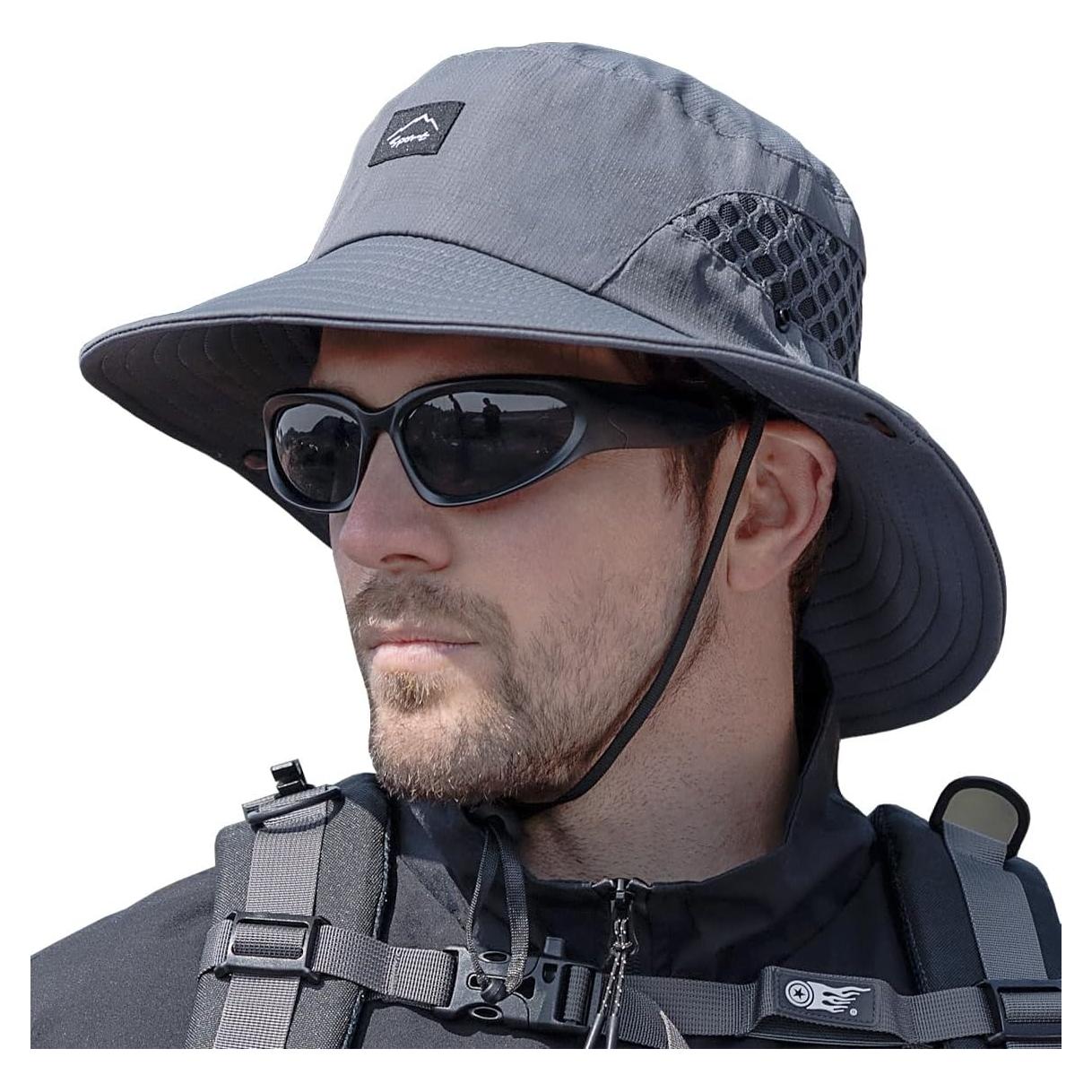 Sombrero de Pesca UPF50+ Gris Unisex con Ala Ancha