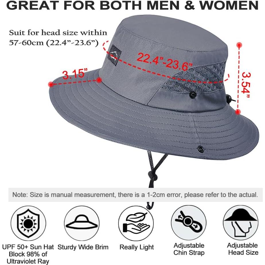 Sombrero de Pesca UPF50+ Gris Unisex con Ala Ancha