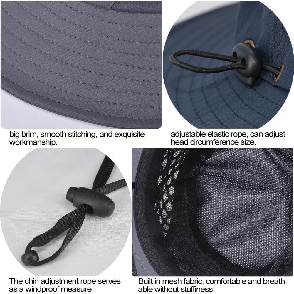 Sombrero de Pesca UPF50+ Gris Unisex con Ala Ancha