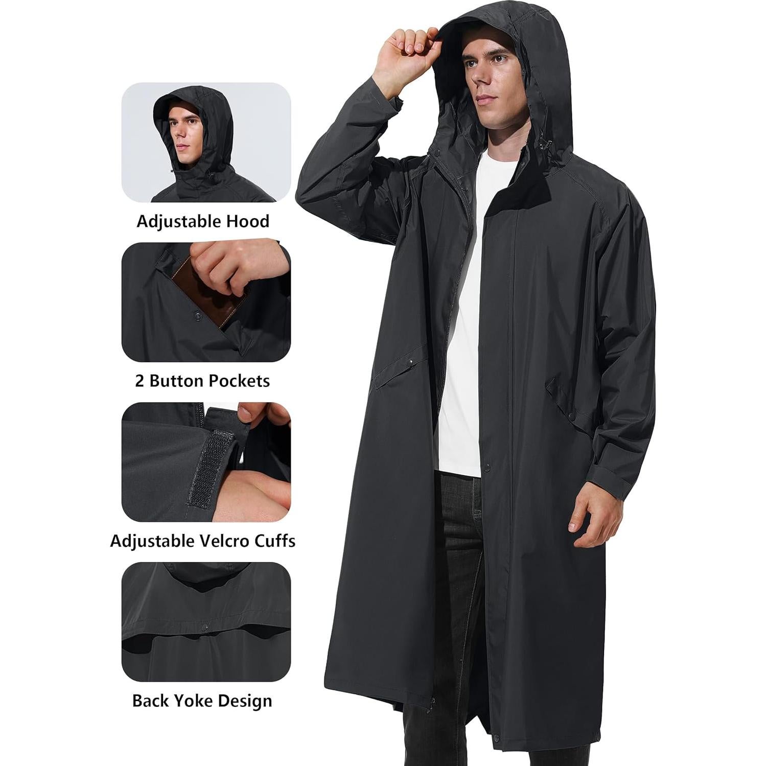 Chaqueta de Lluvia Impermeable para Hombre UIQUR Plegable Negra