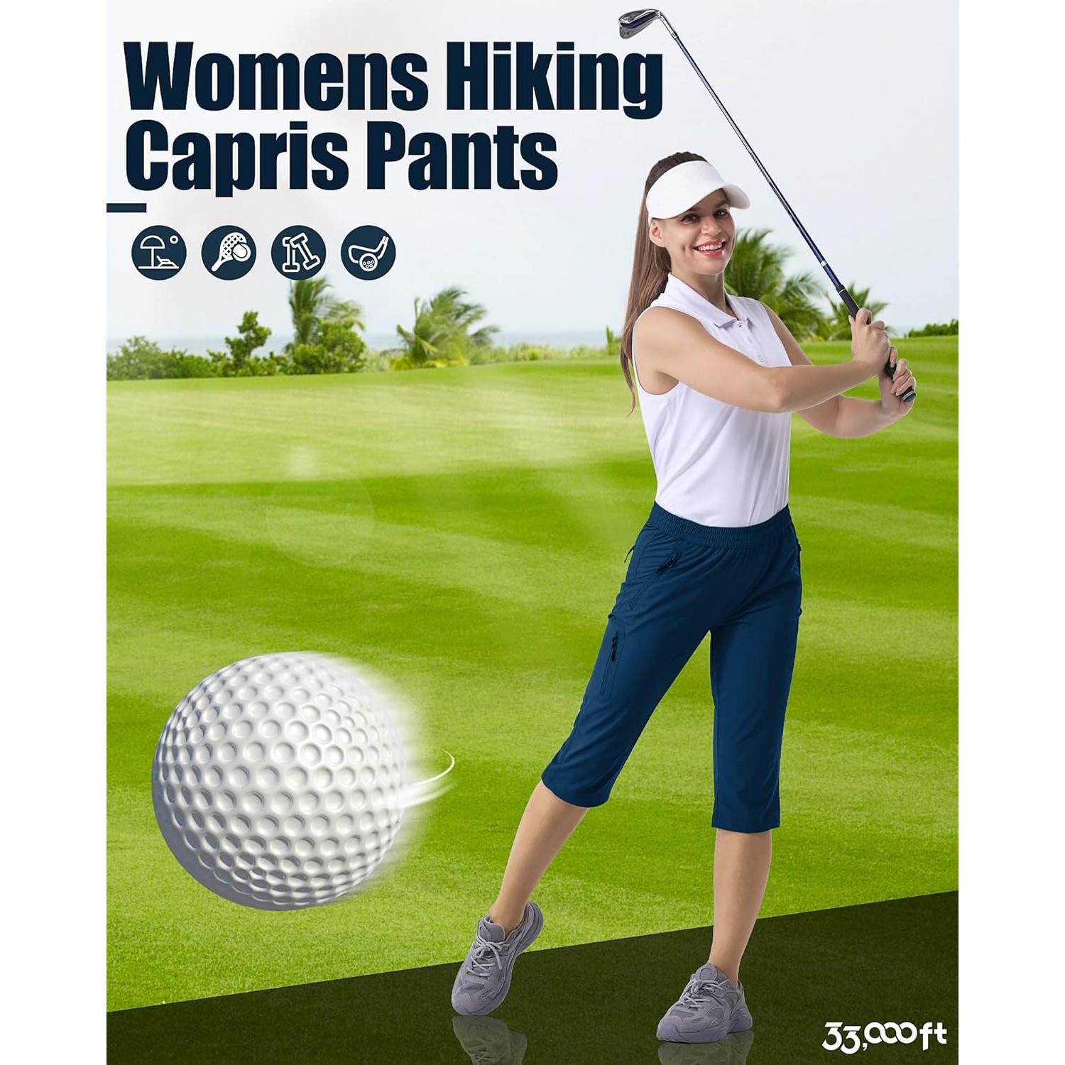 Pantalones Capri de Golf 33,000ft para Mujeres UPF 50+ Azul