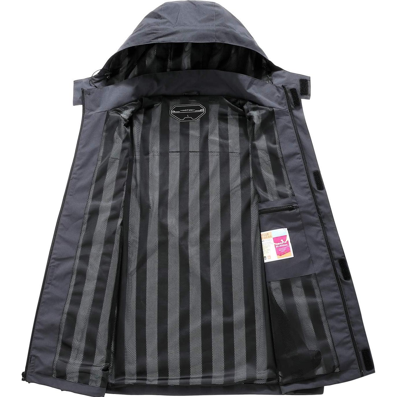 OTU Men's Lightweight Waterproof Hooded Rain Jacket Outdoor Raincoat Shell Jacket for Hiking Travel