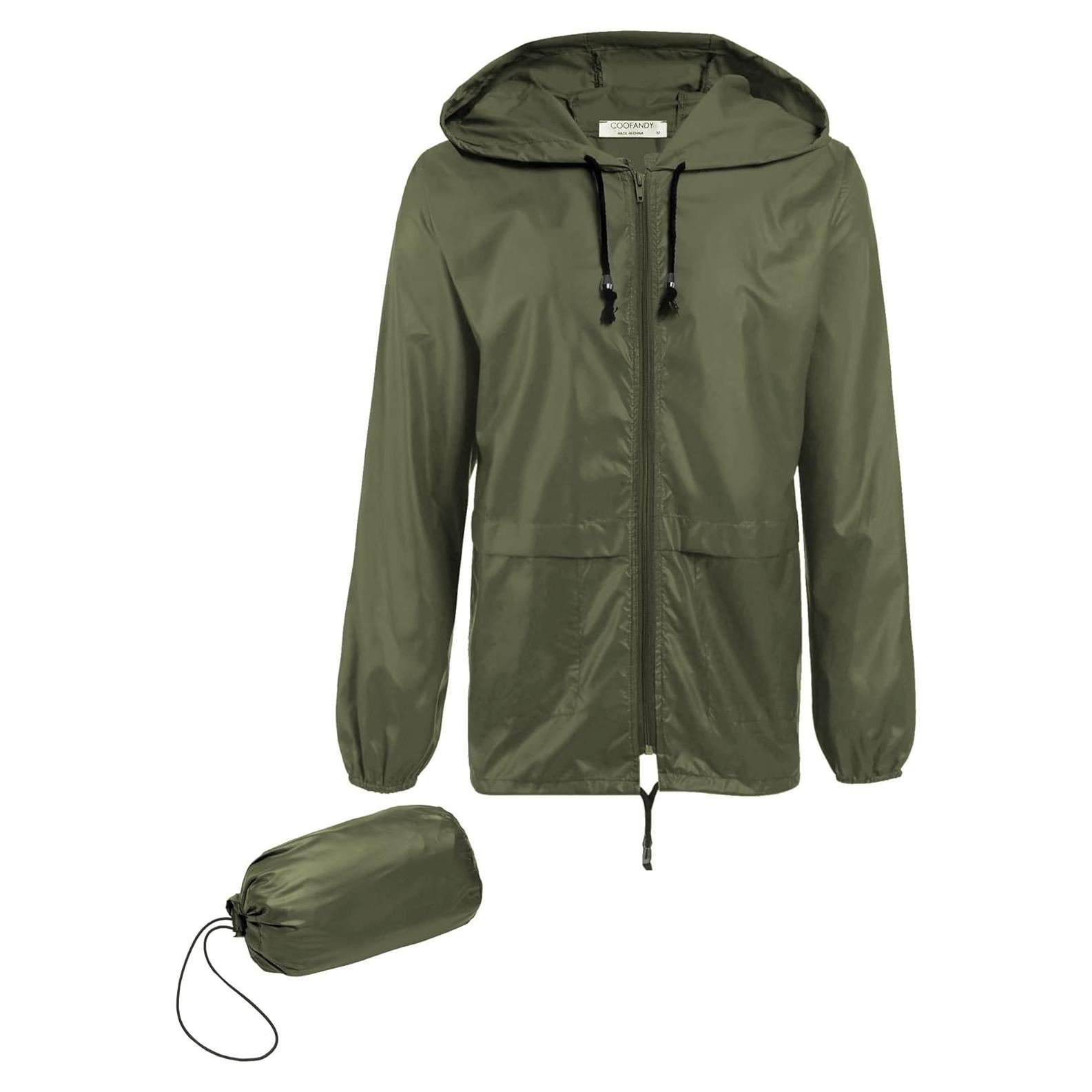 Chaqueta de Lluvia Plegable COOFANDY Hombre Verde Militar