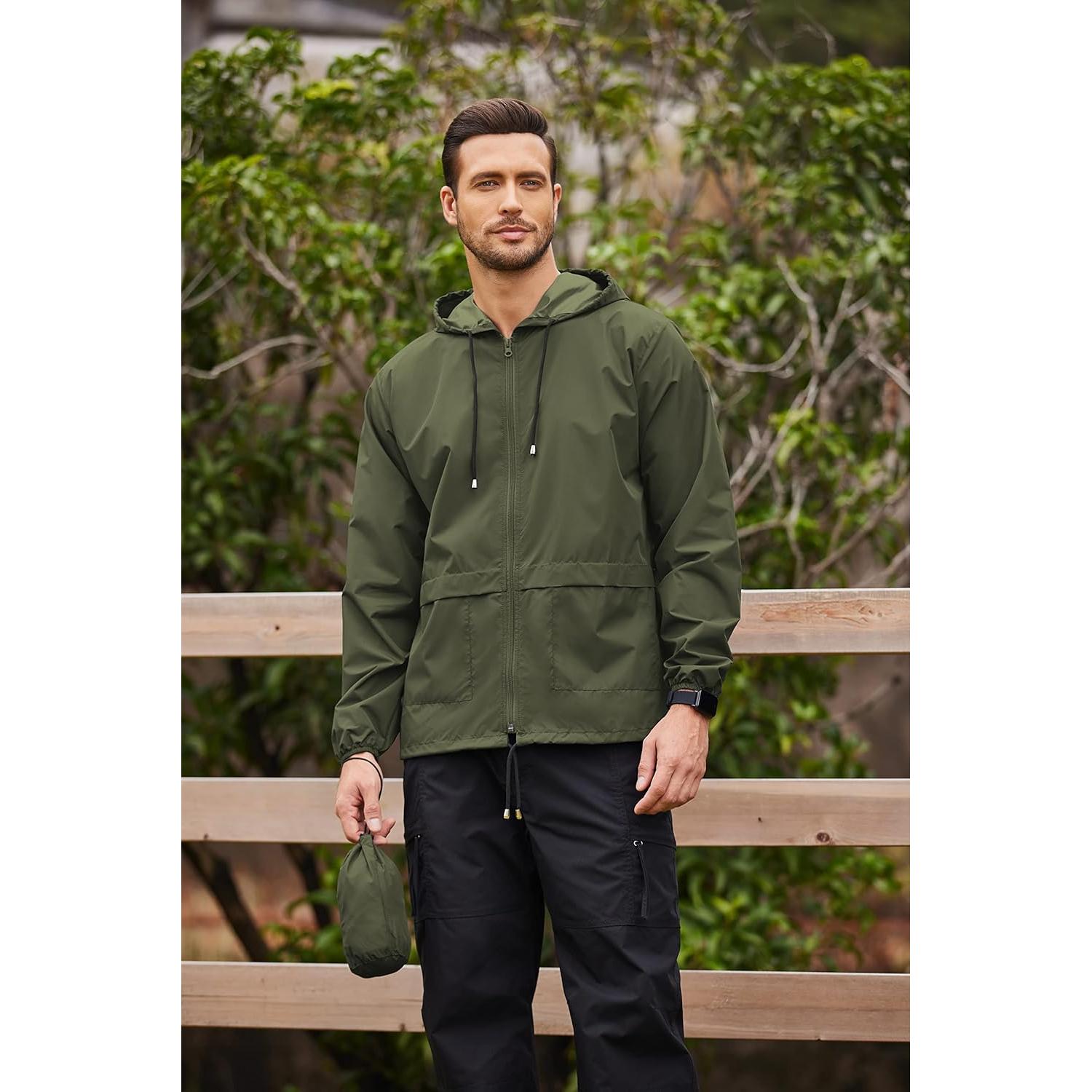 Chaqueta de Lluvia Plegable COOFANDY Hombre Verde Militar