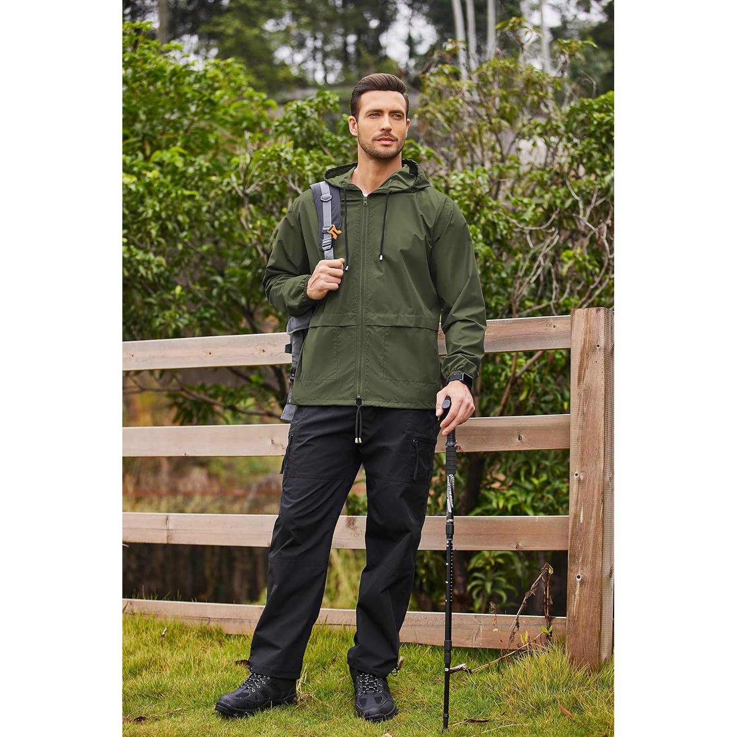 Chaqueta de Lluvia Plegable COOFANDY Hombre Verde Militar