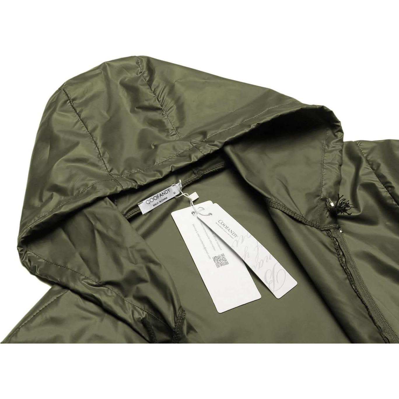 Chaqueta de Lluvia Plegable COOFANDY Hombre Verde Militar