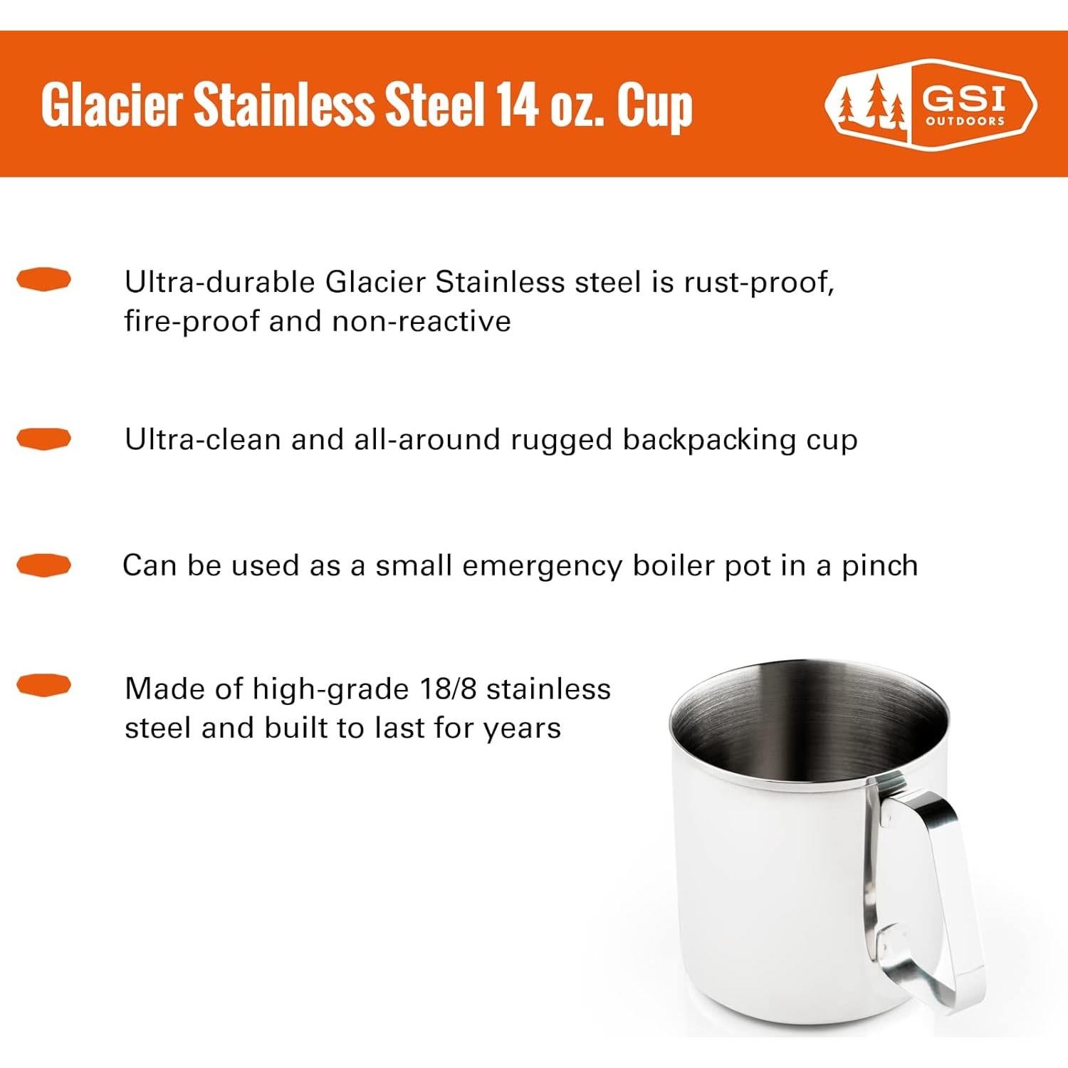 Taza de Acero Inoxidable GSI Outdoors Glacier 414 ml Camping