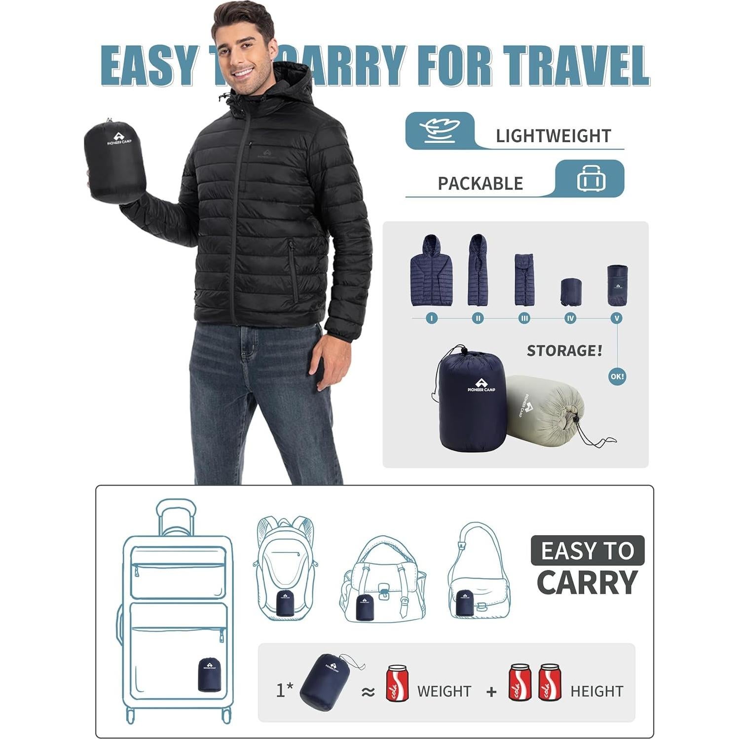 Chaqueta Puffer Ligera Hombre Marca Desconocida XX-Large Negra