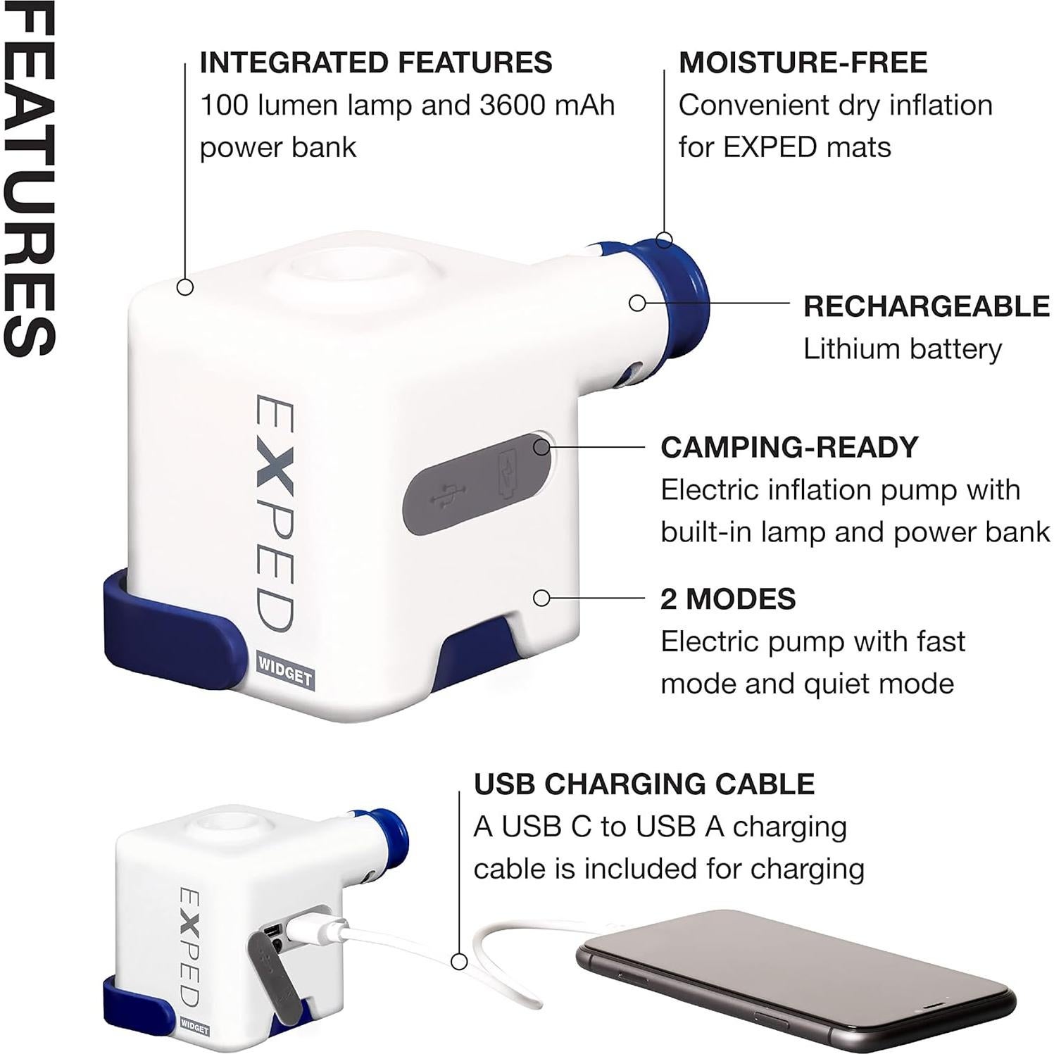 Bomba de Colchón de Dormir Exped Widget 3 en 1 Recargable
