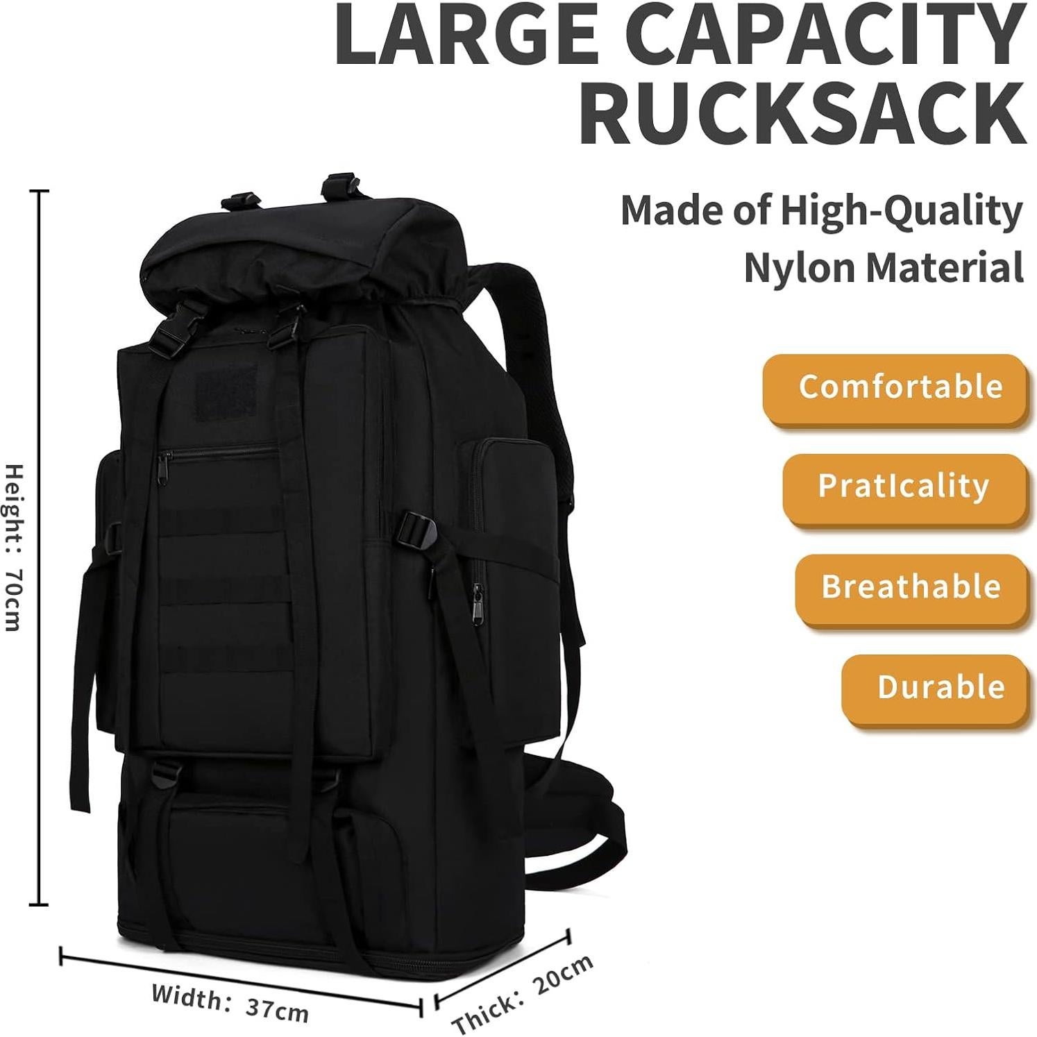 Mochila Táctica Militar 100L Negra para Camping y Senderismo