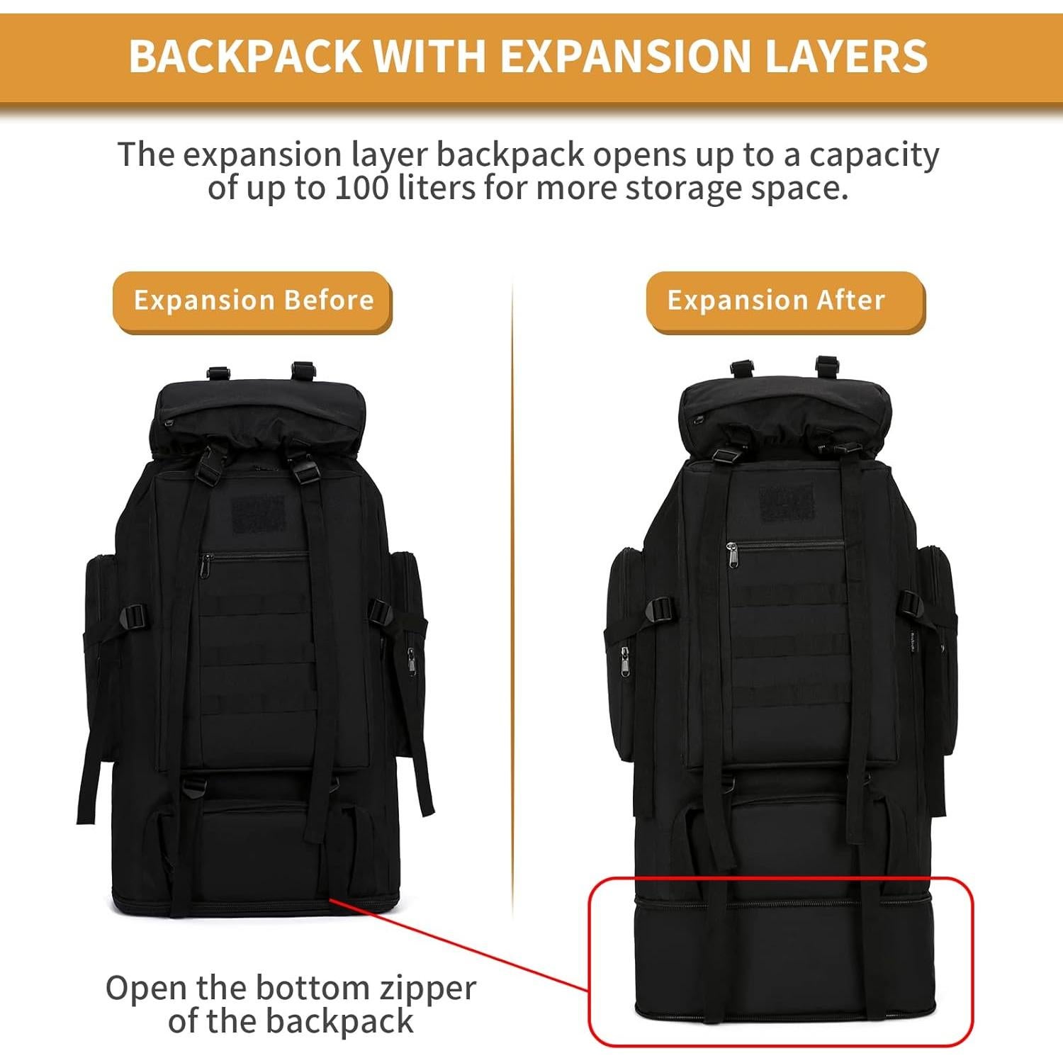 Mochila Táctica Militar 100L Negra para Camping y Senderismo