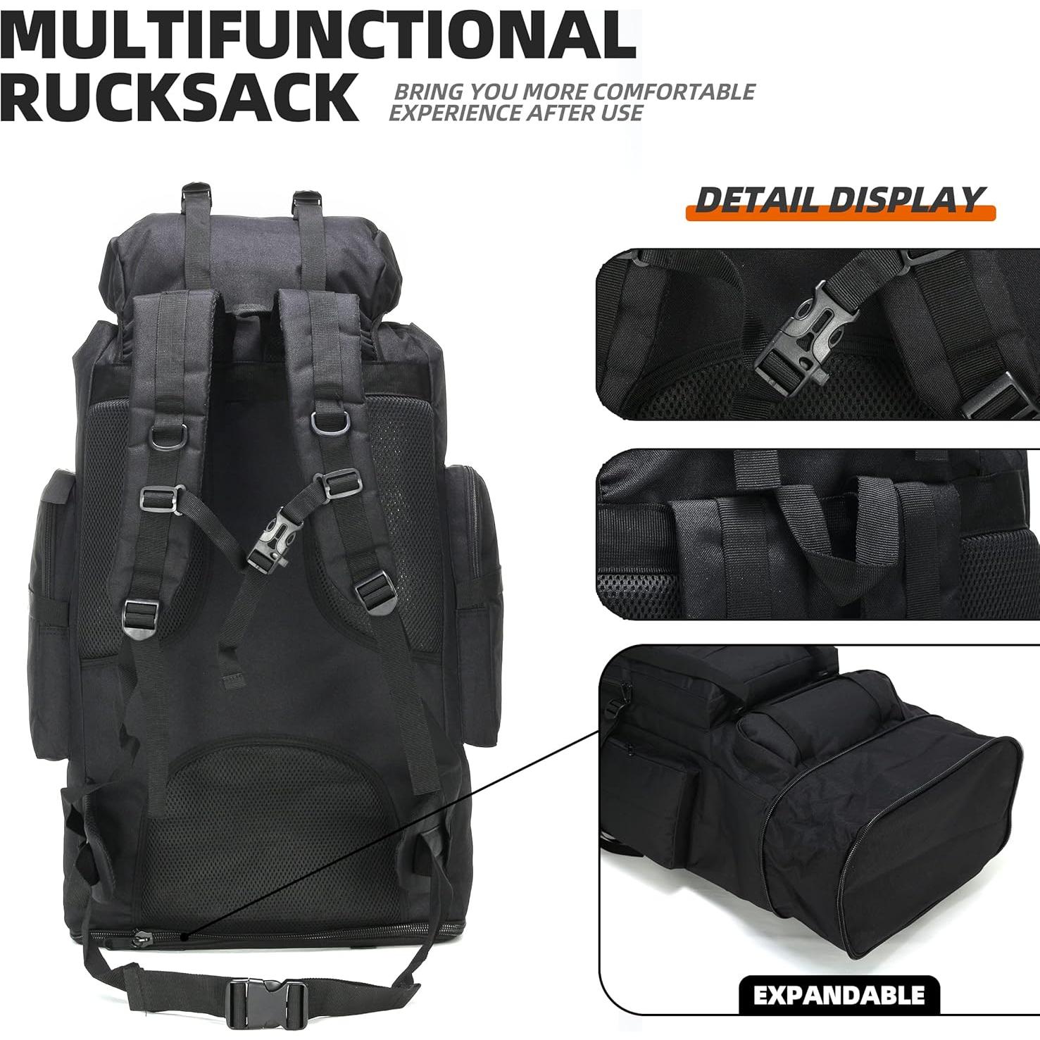 Mochila Táctica Militar 100L Negra para Camping y Senderismo