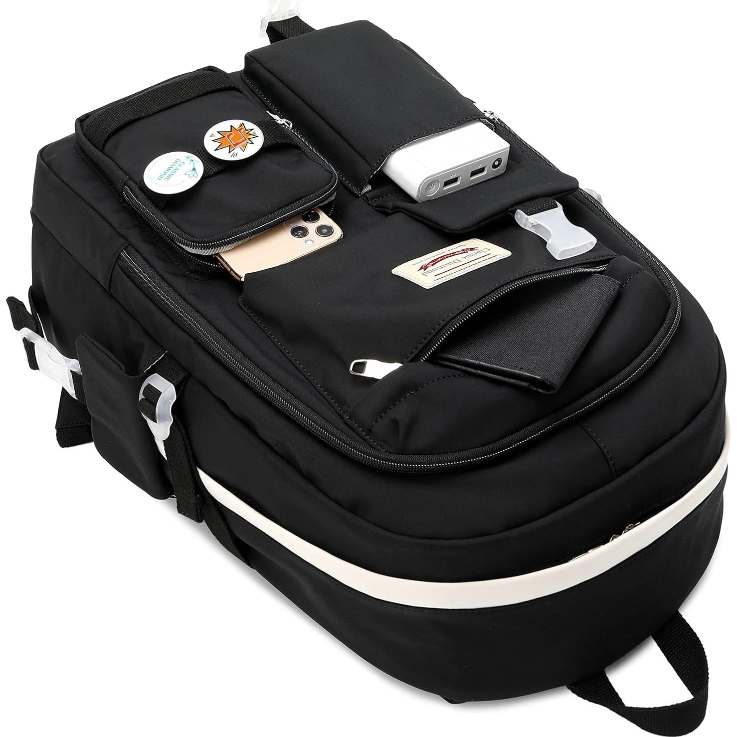 School Backpack for Girls Laptop Backpack Cute Bookbag Kawaii School Bag Anime College Backpack for Teens Girls Student (Black)