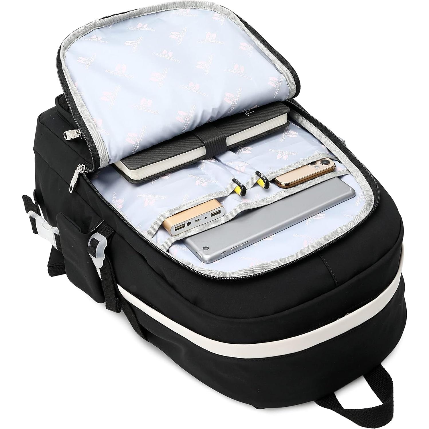 School Backpack for Girls Laptop Backpack Cute Bookbag Kawaii School Bag Anime College Backpack for Teens Girls Student (Black)