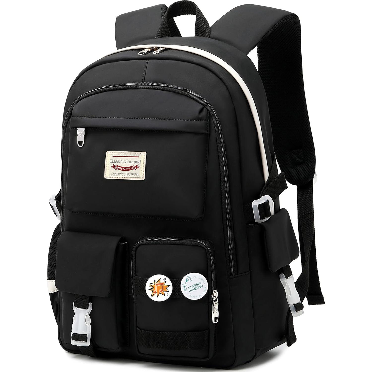 School Backpack for Girls Laptop Backpack Cute Bookbag Kawaii School Bag Anime College Backpack for Teens Girls Student (Black)