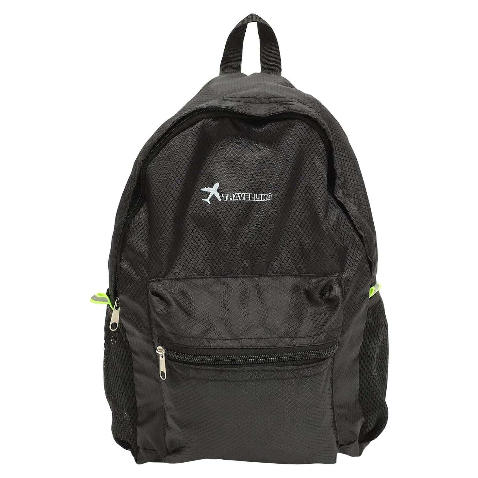 Yardwe Foldable Backpack Diamond Grid Pattern Travel Hiking Picnic Daypack Black Random Color