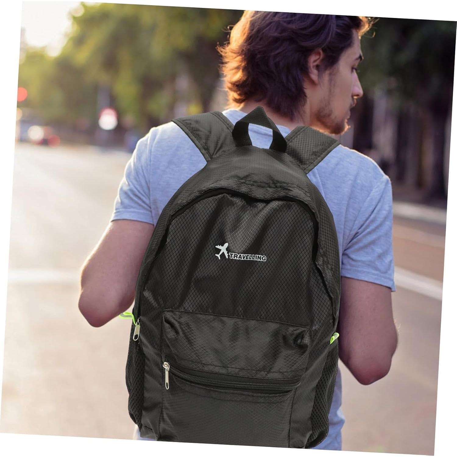 Yardwe Foldable Backpack Diamond Grid Pattern Travel Hiking Picnic Daypack Black Random Color