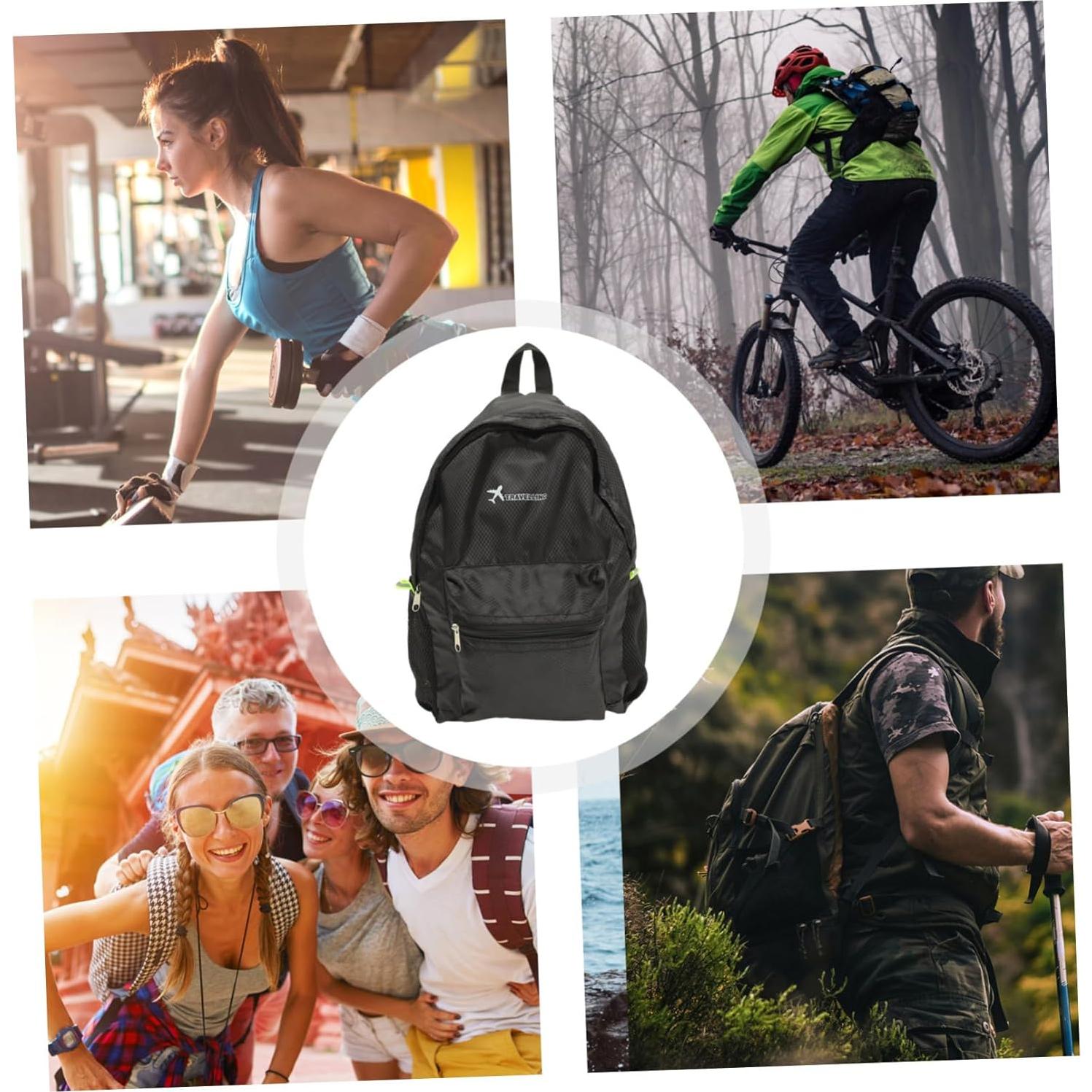 Yardwe Foldable Backpack Diamond Grid Pattern Travel Hiking Picnic Daypack Black Random Color