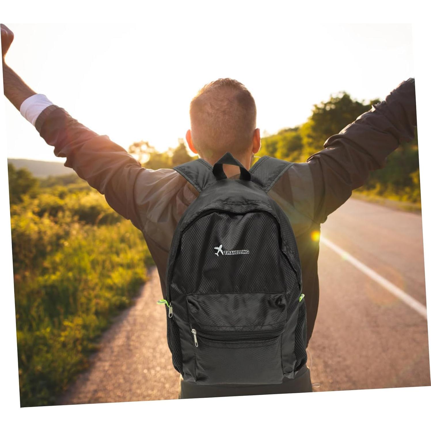 Yardwe Foldable Backpack Diamond Grid Pattern Travel Hiking Picnic Daypack Black Random Color