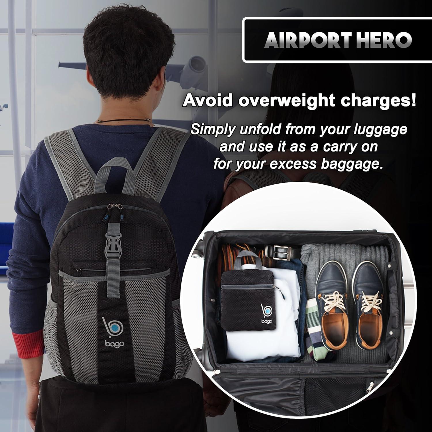 Mochila de Senderismo Plegable Bago 25L Impermeable Negra