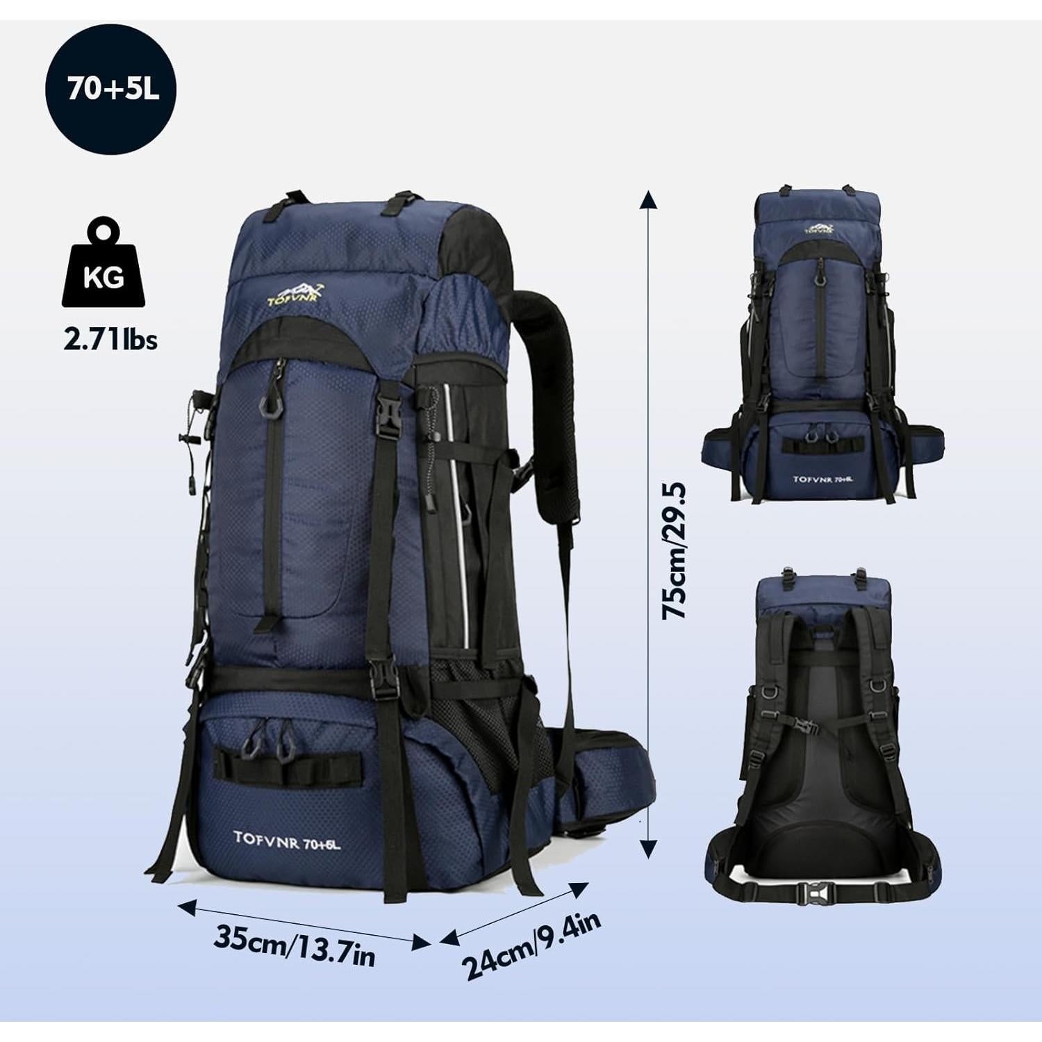 Mochila de Senderismo Blackpongo 75L Resistente al Agua Azul