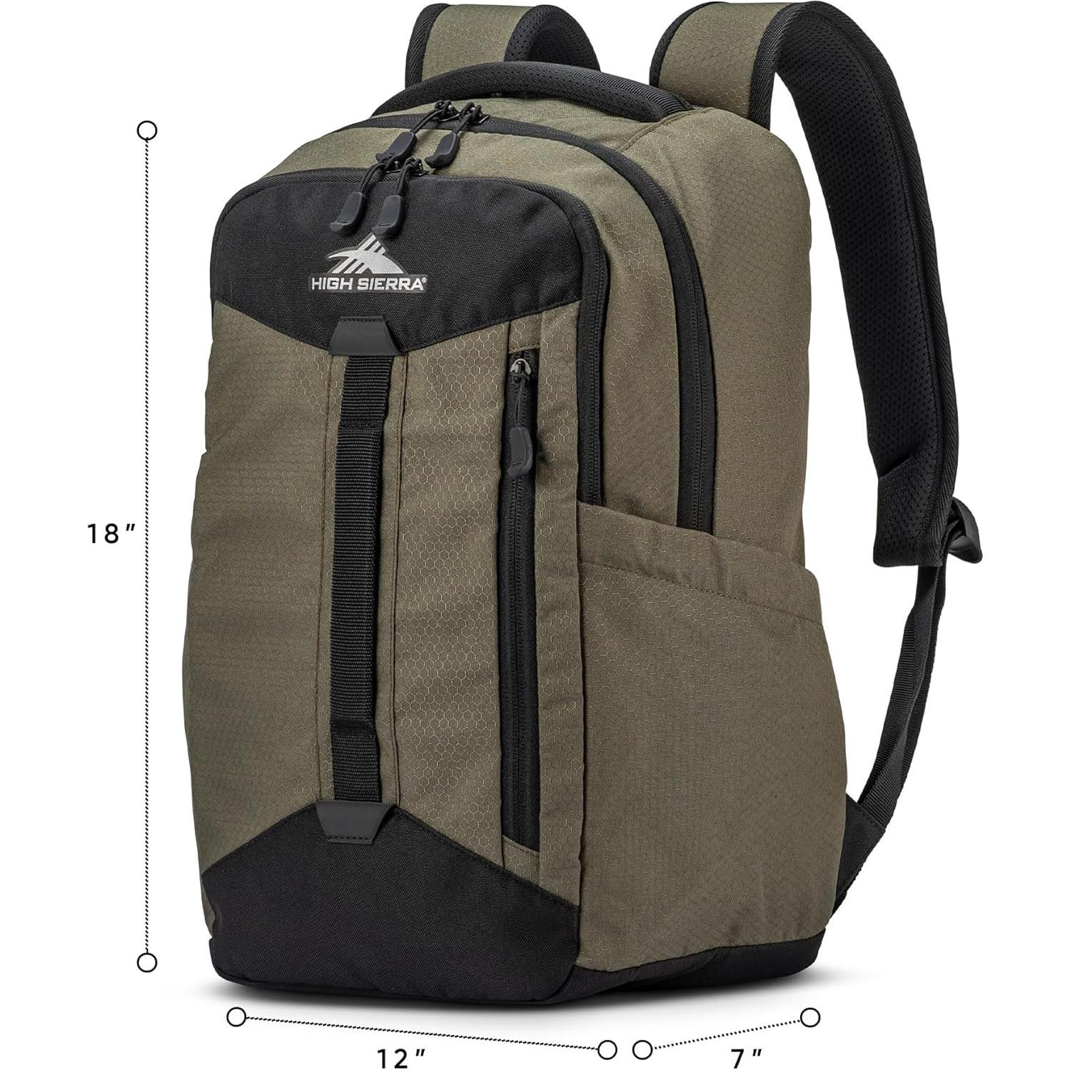 Mochila Grande High Sierra Verde Oliva con Acento Reflectante