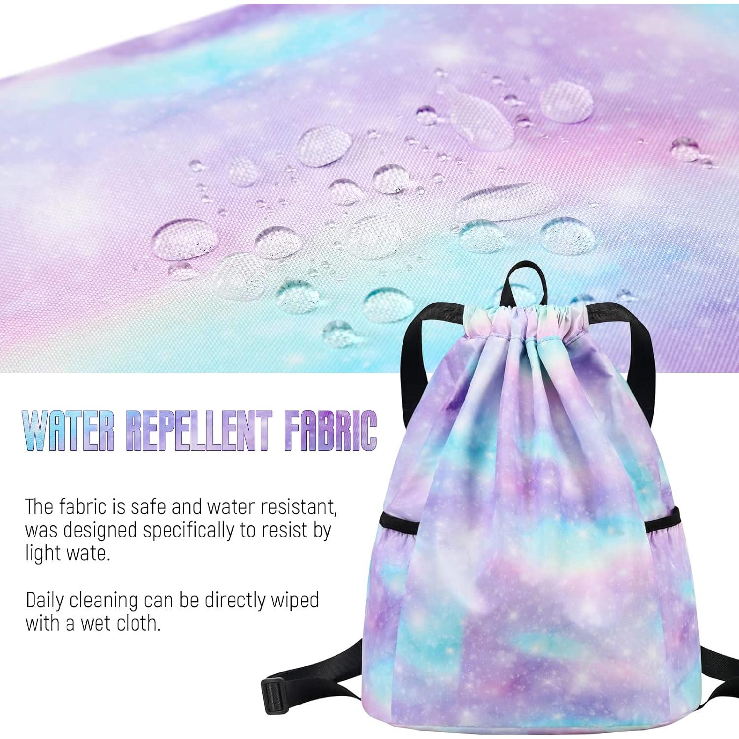 Kids Drawstring Bag - Swim Sports Beach Camp Backpack for Boys & Girls, Galaxy Pink