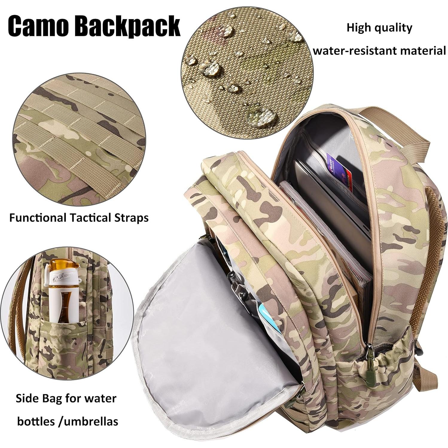 Mochila Escolar Impermeable Wraifa Verde Camo para Niños