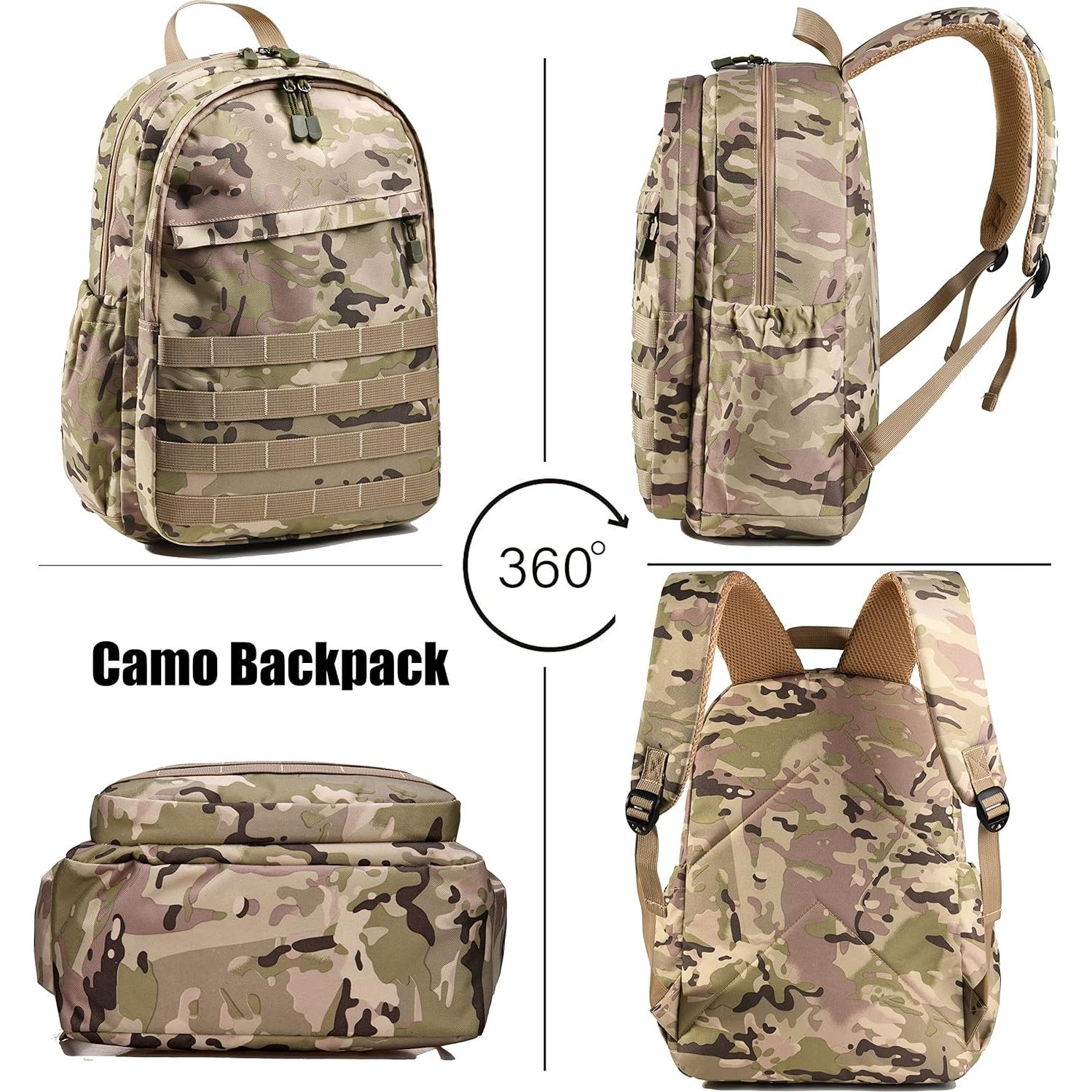 Mochila Escolar Impermeable Wraifa Verde Camo para Niños