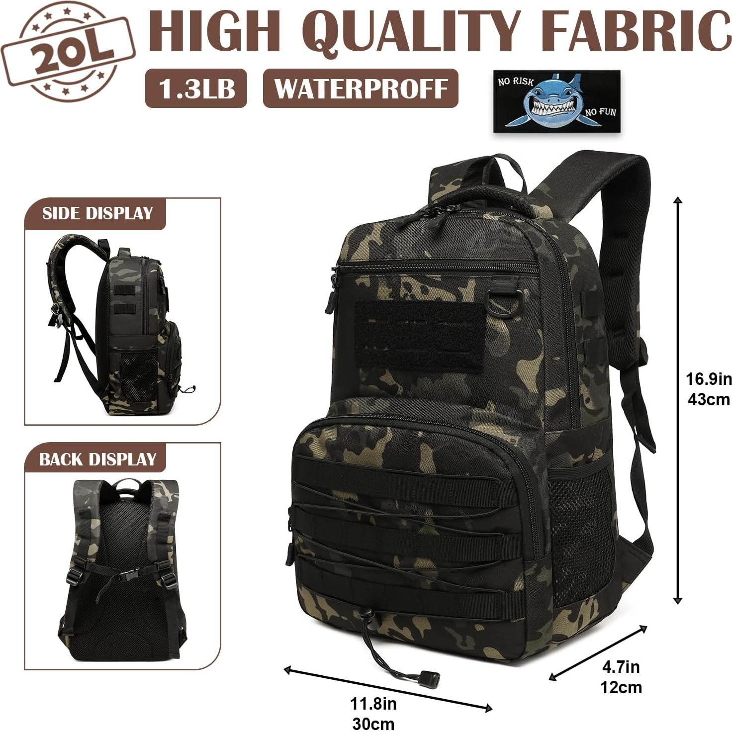 Mochila Táctica para Niños SunForMorning 20L Camuflaje Negro