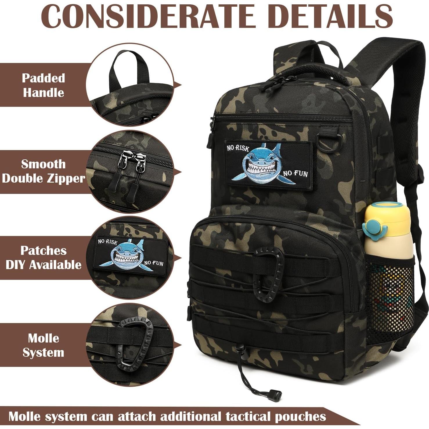 Mochila Táctica para Niños SunForMorning 20L Camuflaje Negro