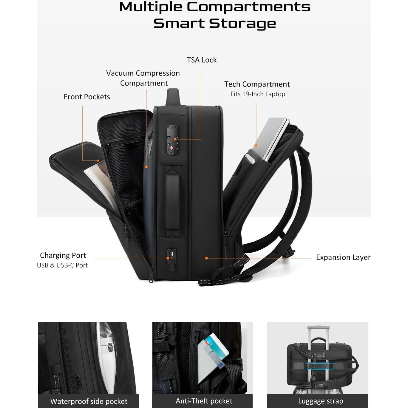Mochila de Viaje Zurligi 70L con Sistema de Vacío y Bomba