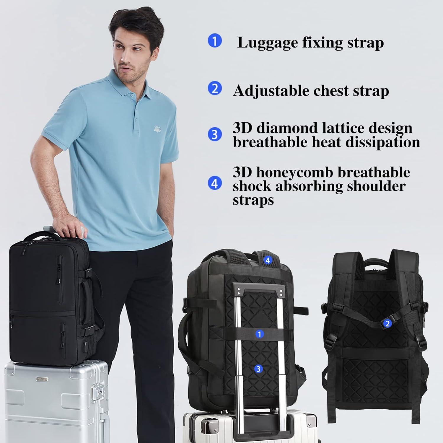 Mochila de viaje expandible 40L con puerto USB y compartimento para laptop 17"