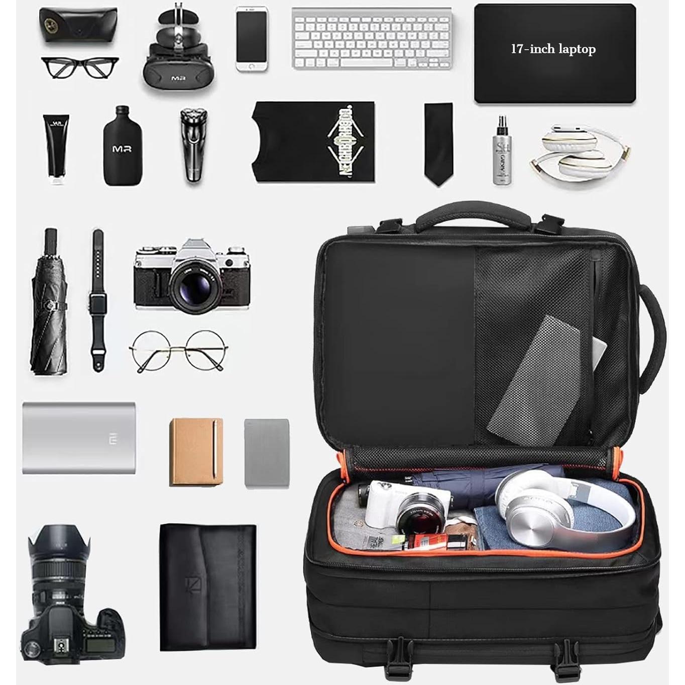 Mochila de viaje expandible 40L con puerto USB y compartimento para laptop 17"