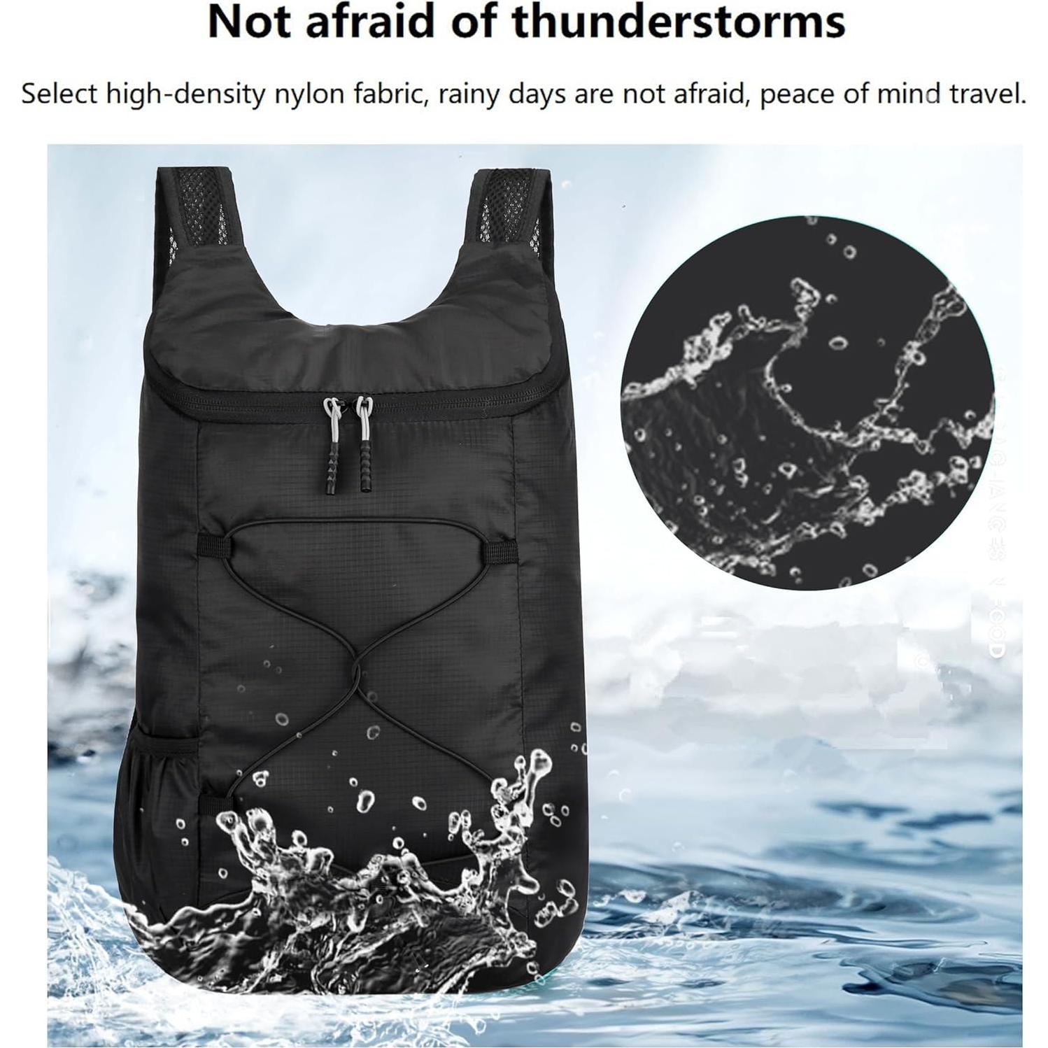 Mochila de Senderismo Plegable 16L Resistente al Agua B100 Negra