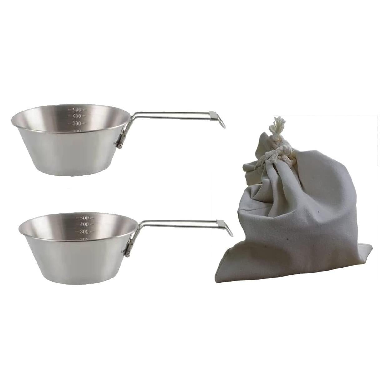 Camp Bowl Travel Sierra Cup Camping Tableware Equipment Set Backpacking 304 Stainless Steel Carry Fold Sturdy Measuring 500ml 2pcs + Canvas Bag
