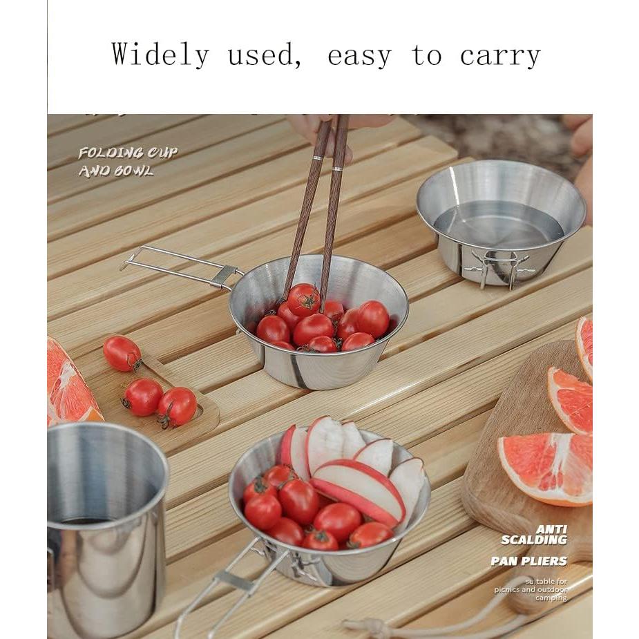 Camp Bowl Travel Sierra Cup Camping Tableware Equipment Set Backpacking 304 Stainless Steel Carry Fold Sturdy Measuring 500ml 2pcs + Canvas Bag