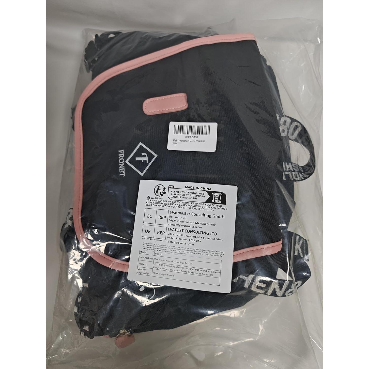 Mochila Escolar FRONET Rosa para Niñas 28L con Estuche y Almuerzo