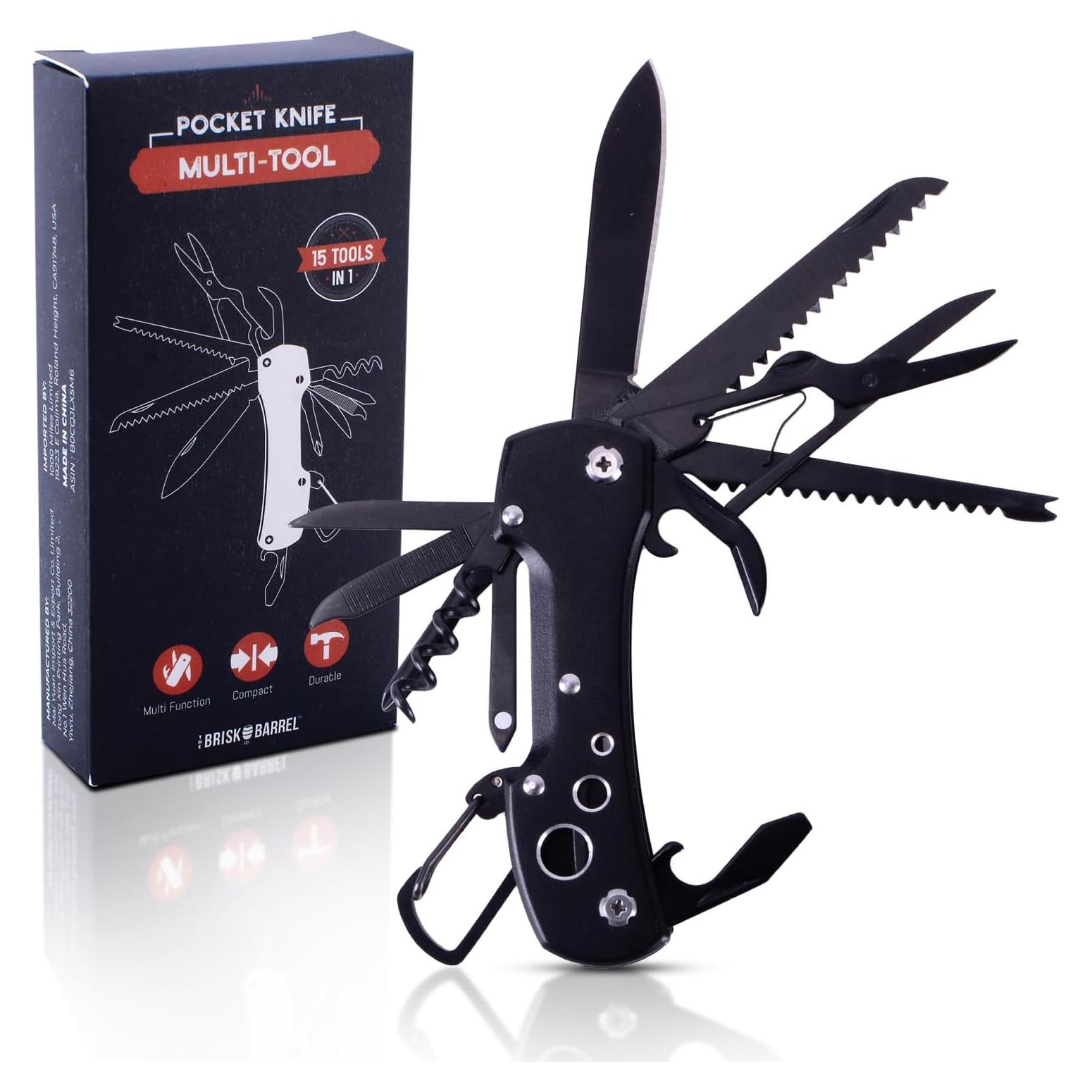 Cuchillo Multiherramienta 15 en 1 THE BRISK BARREL - Acero Inoxidable