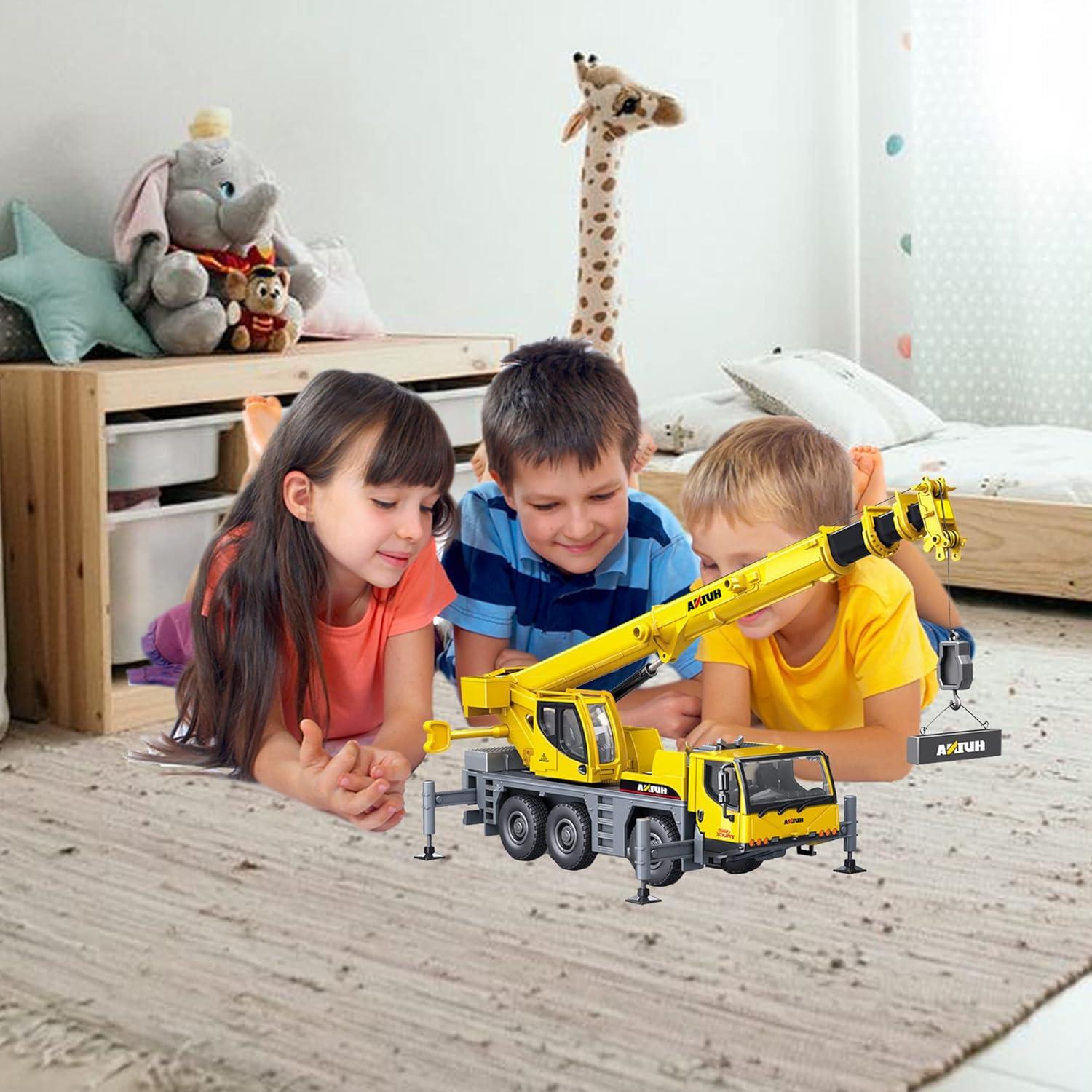 Mobile Crane Truck Construction Vehicles Toys,1:50 Scale Diecast Site Auto Crane, Toy Trucks for Kids 8,9,10,11,12 Year Old and up